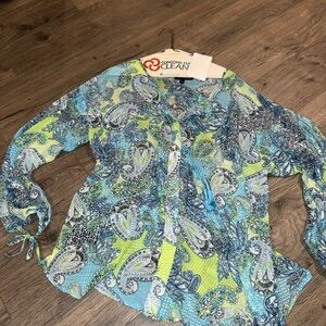 Lane Bryant Blue and Green Paisley Top